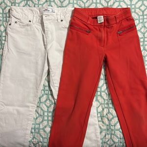 Vineyard vines white corduroys and Crewcuts stretchy orange pants